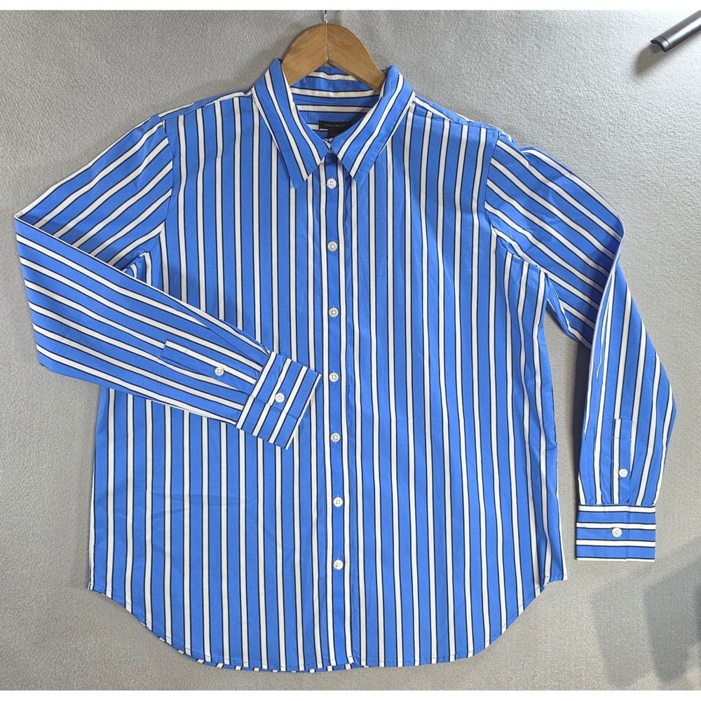 NWT Ann Taylor Corporatecore Striped Button Down M Blue White Office Preppy